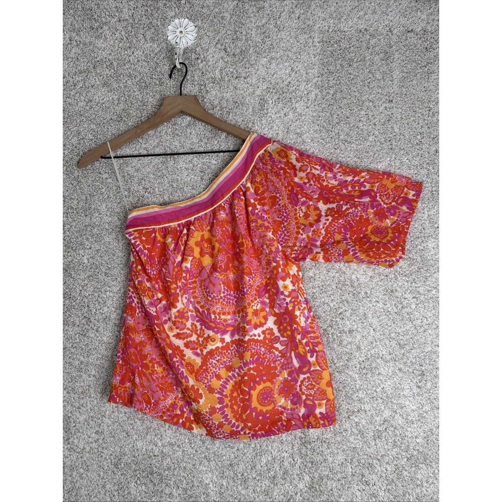 Trina Turk Women's Peony Floral Print Linen Blend One Shoulder Top XS